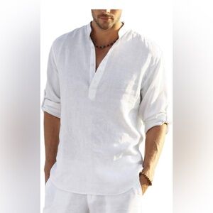 Elegant White Men's Casual Button Down Shirt